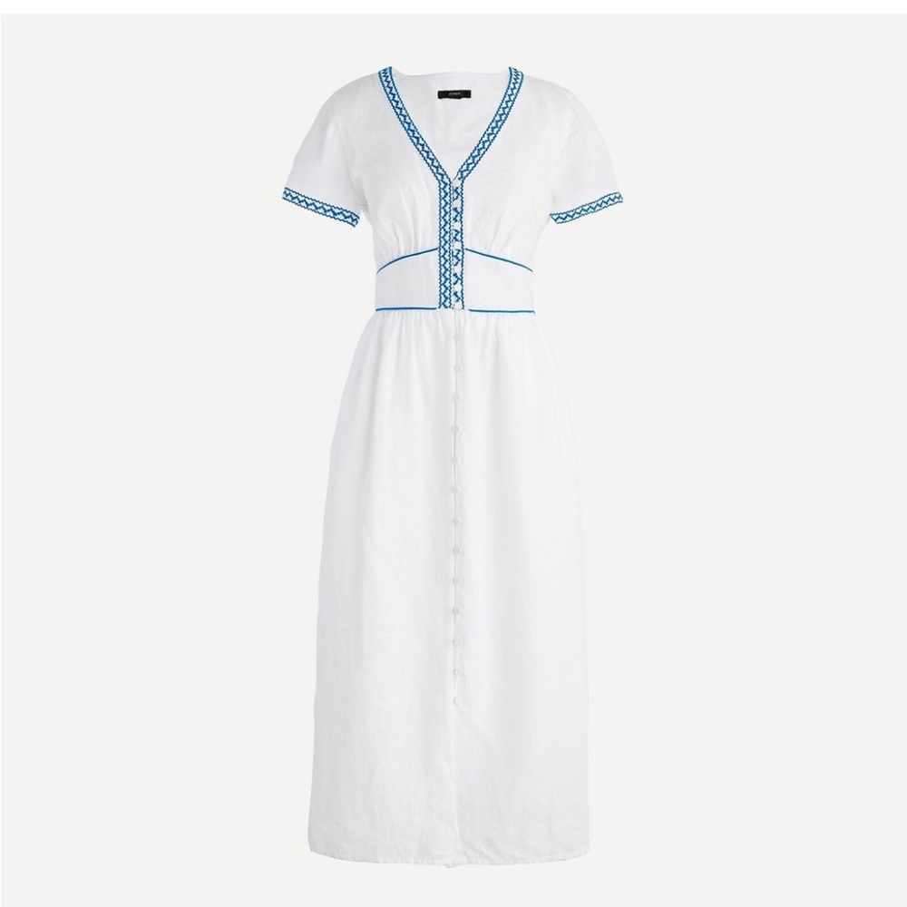 J. Crew White Dress with Blue Embroidery